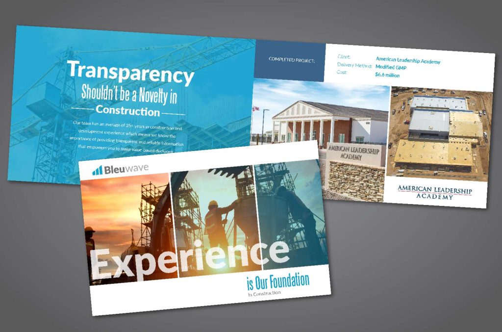 Cover and inside spread of a Bleuwave brochure titled Experience.