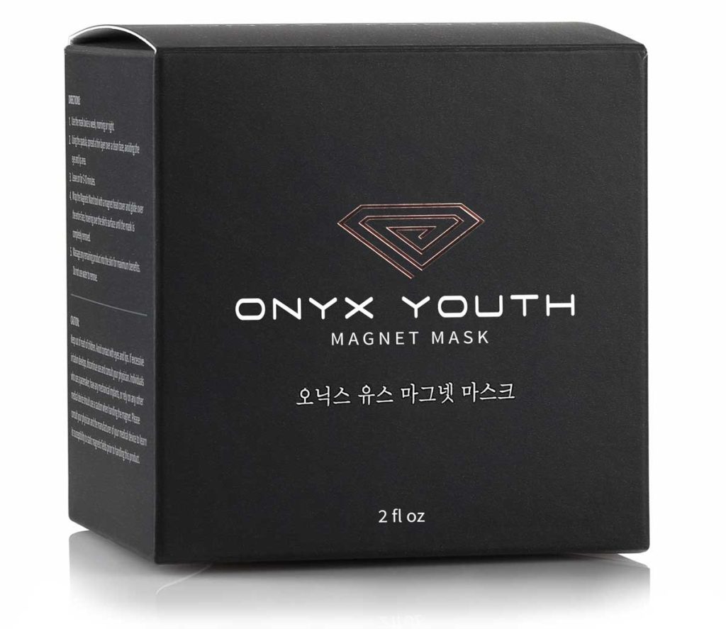A product photograph of a charcoal mask box.