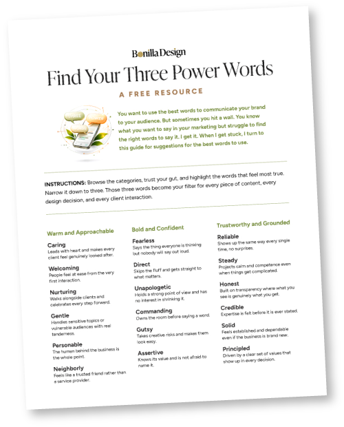 The cover of the Find Your Three Power Words pdf.